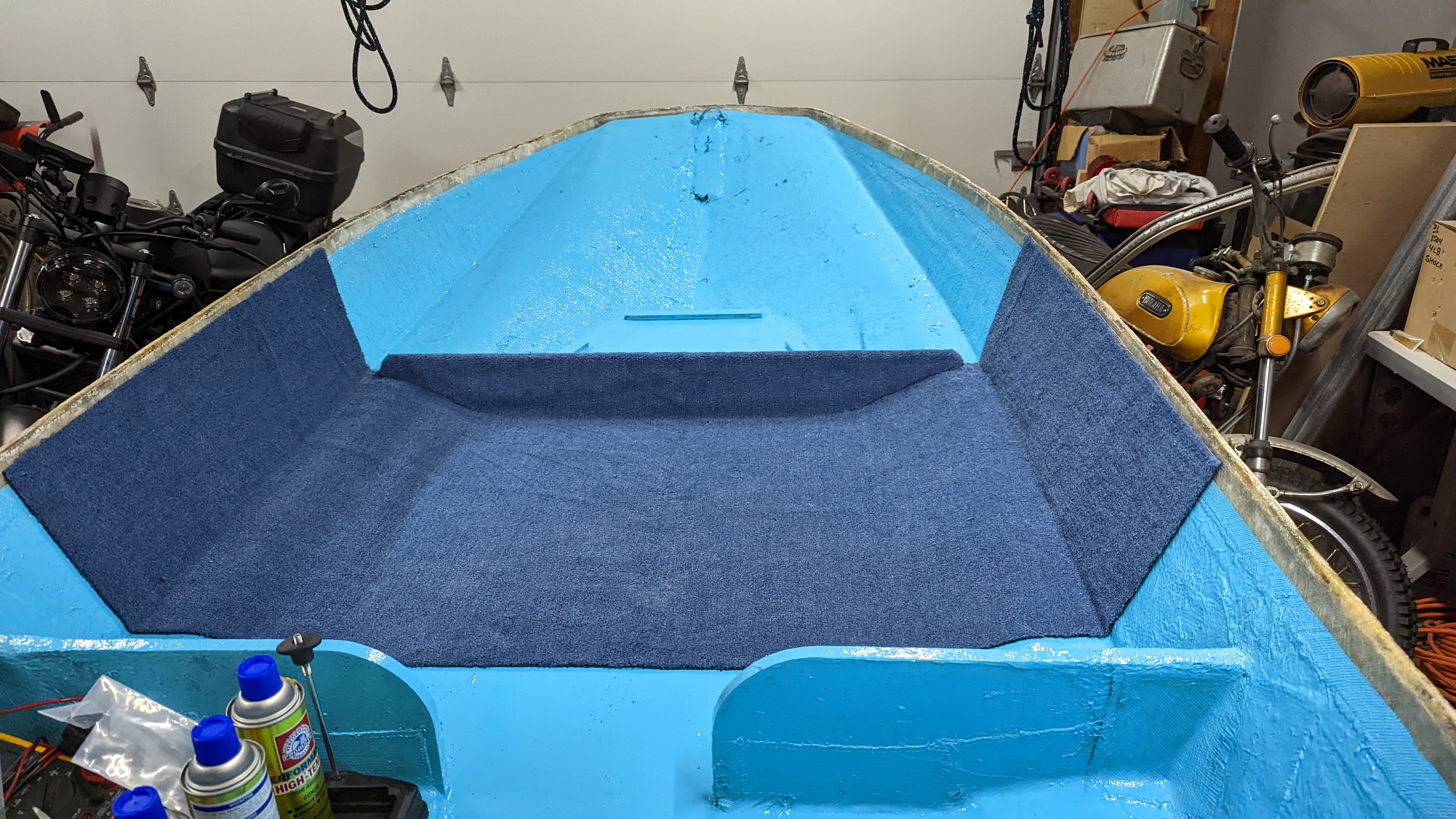 Blue Marine Carpet Installed on the Forward Floor