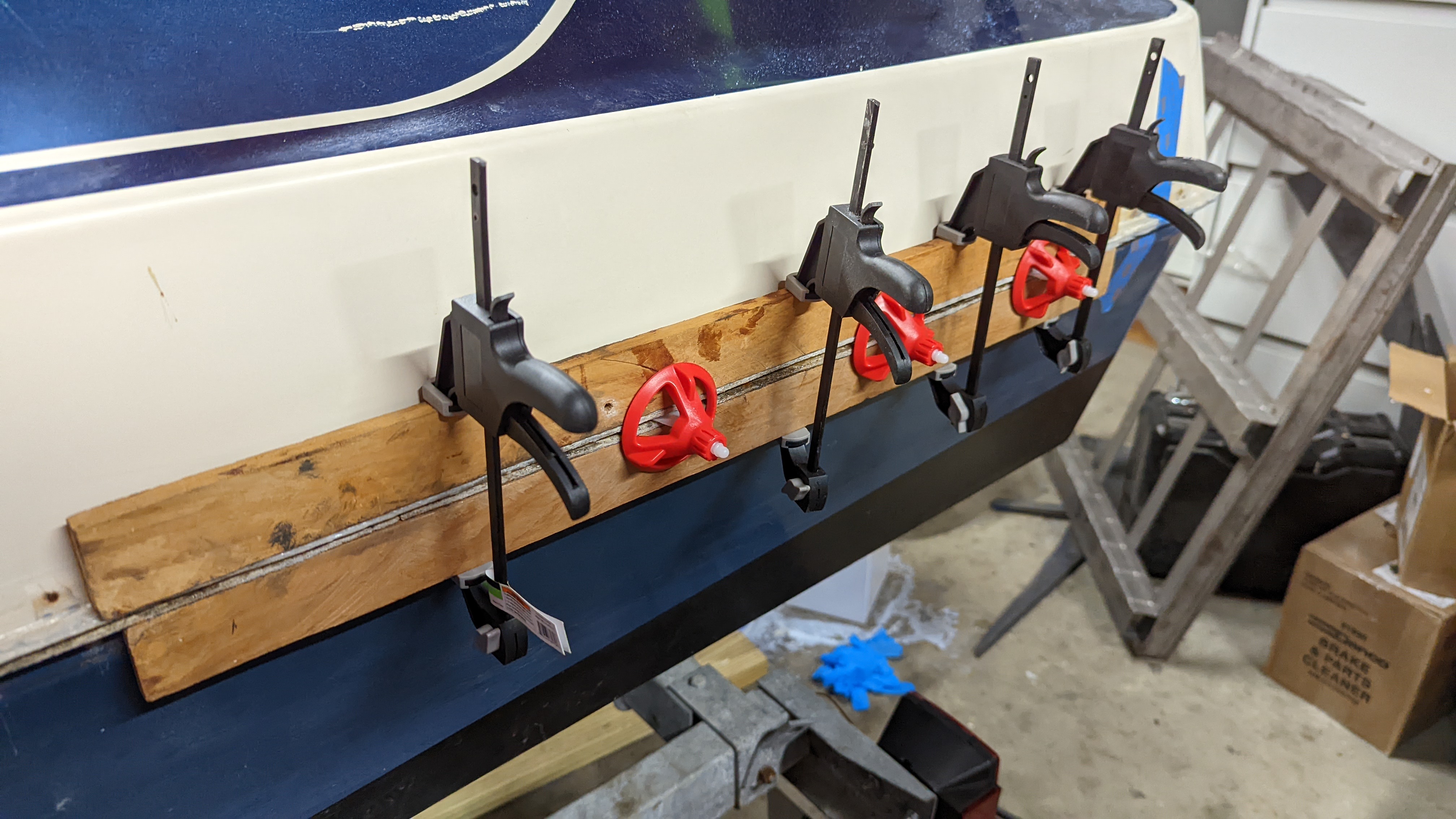 Hull and Deck Aligned with Clamps for Final Assembly