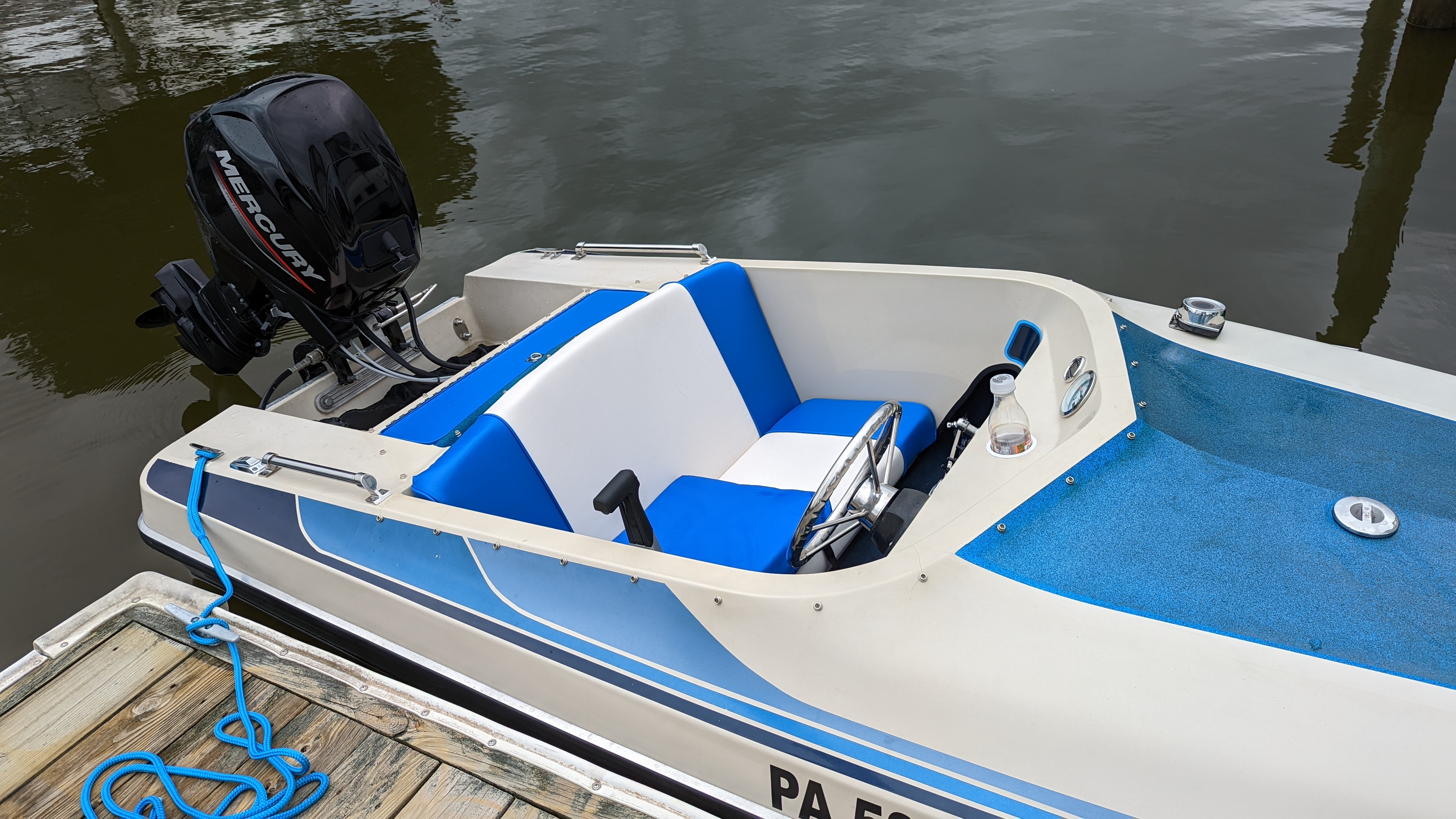 Blue-and-White Upholstery on the Seat Cushions
