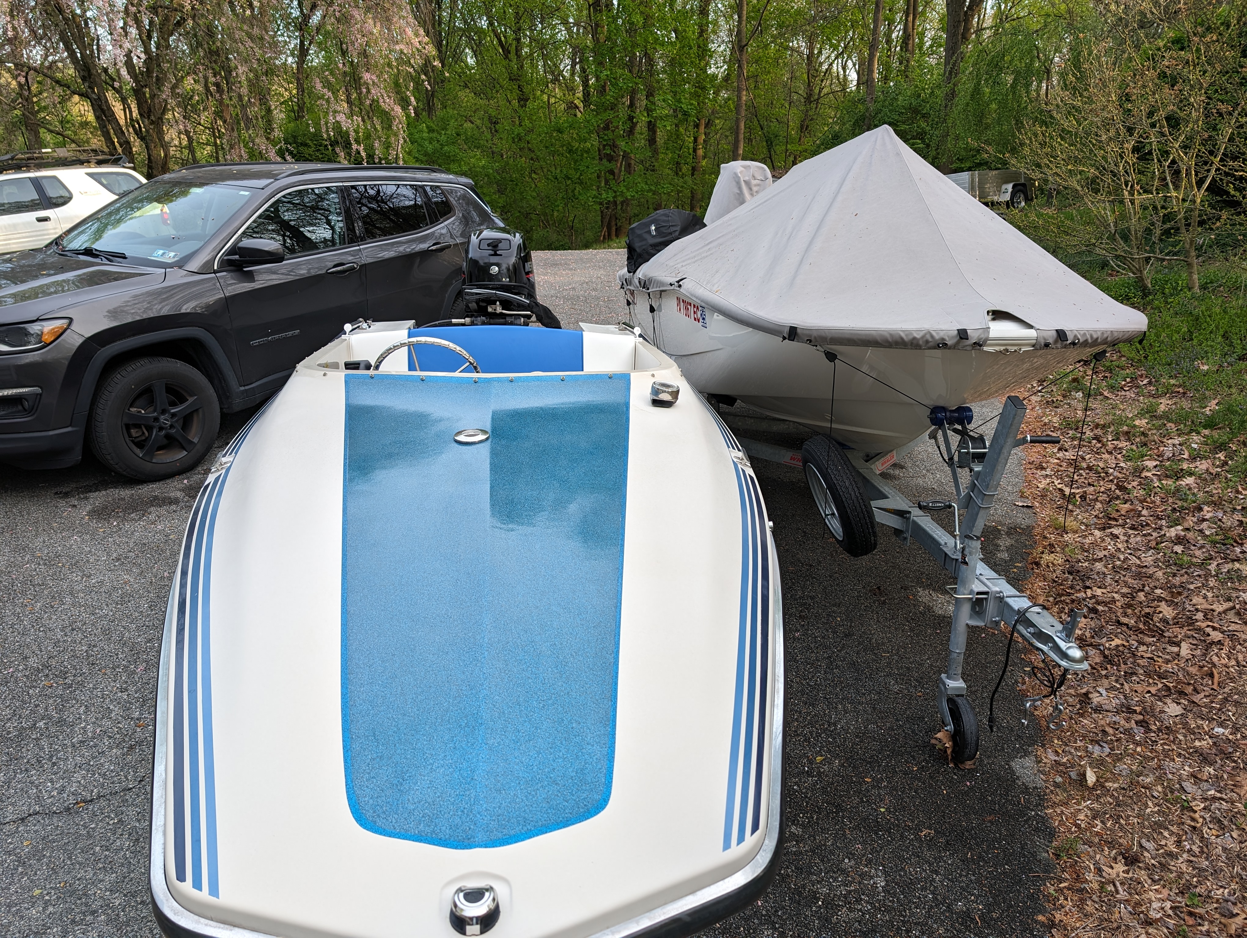 White-on-Blue Upholstery Combination on the Finished Boat